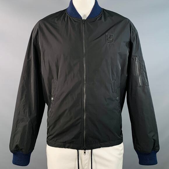 FRED PERRY x RAF SIMONS Size 42 Black Navy Polyester Zip Up Bomber Jacket - Picture 1 of 7